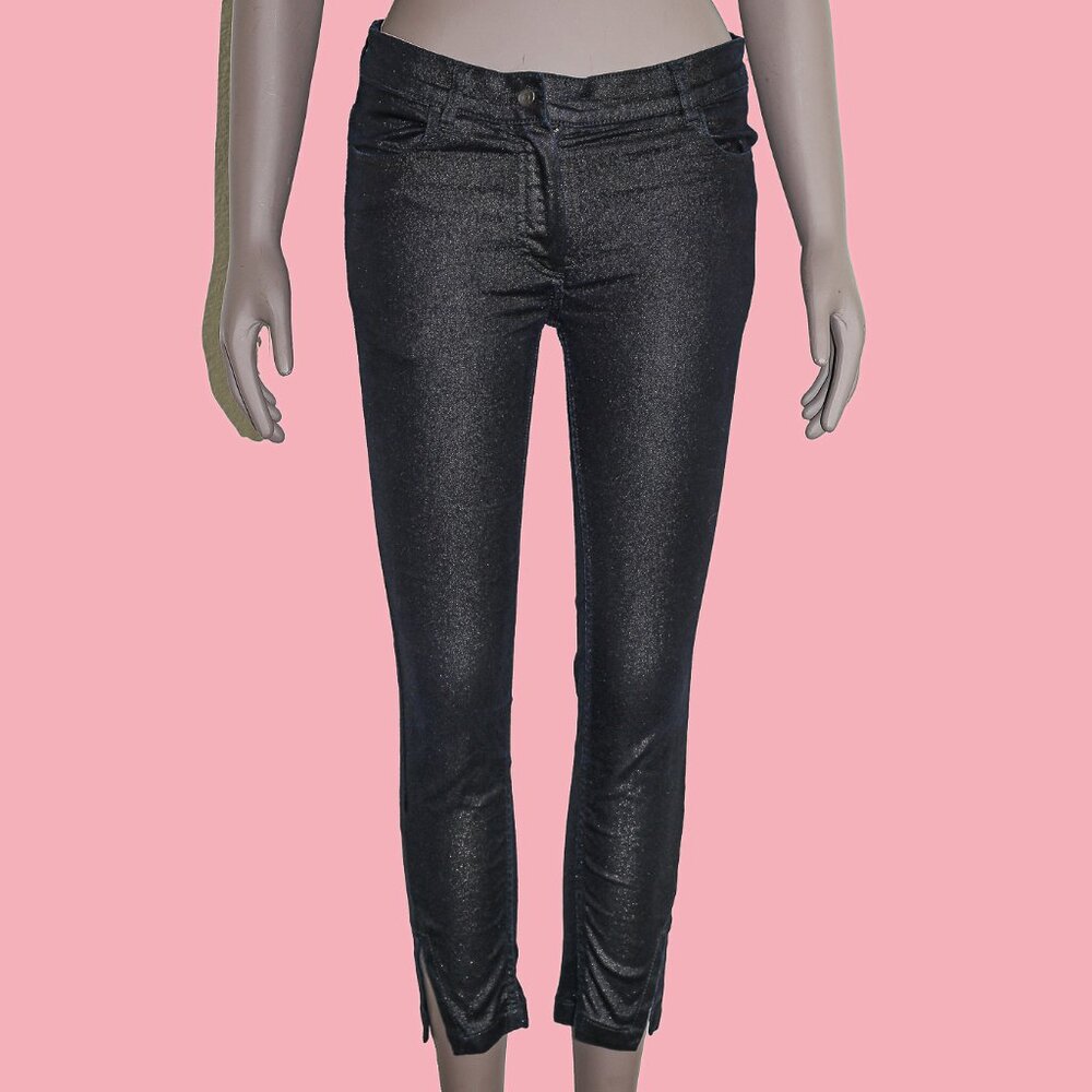Ann‎ Demeulemeester Metallic Black Blue Cropped Skinny Denim Jeans Size Small